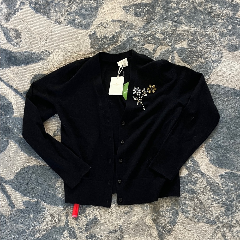 Kate Spade Black Cardigan with Floral Embellishment